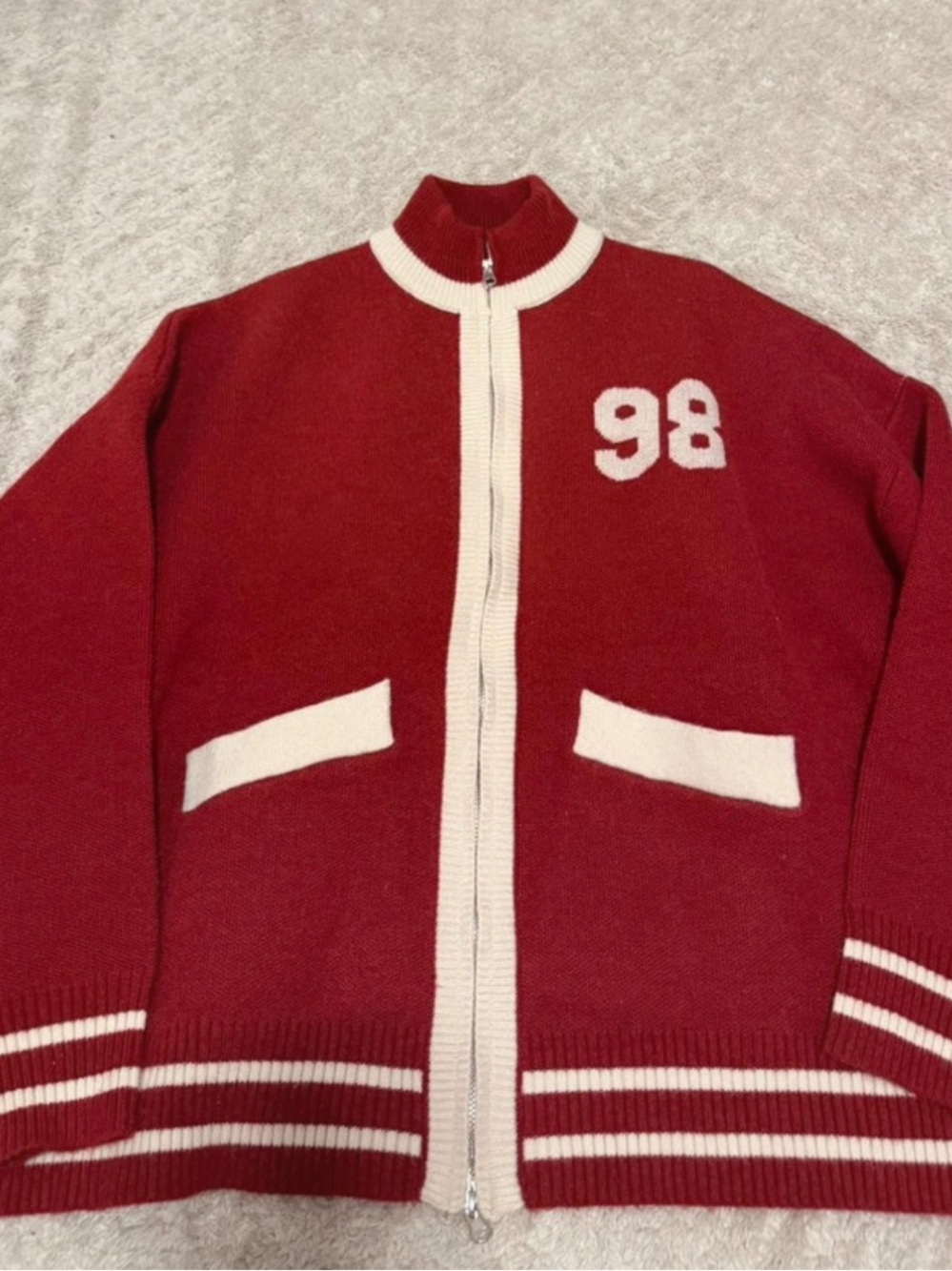 Edikted Red Zip-Up Sweater with White Trim and '98 Patch